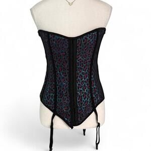 Elegant Moments Y2K 2000s Black & purple leopard print corset top size medium 36